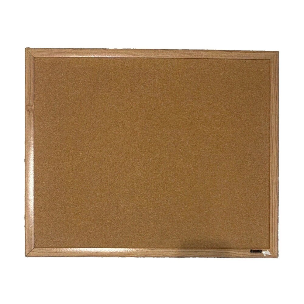 Bulletin Board Framed Wall-Mounted Cork/Wood Rectangle Brown Beige